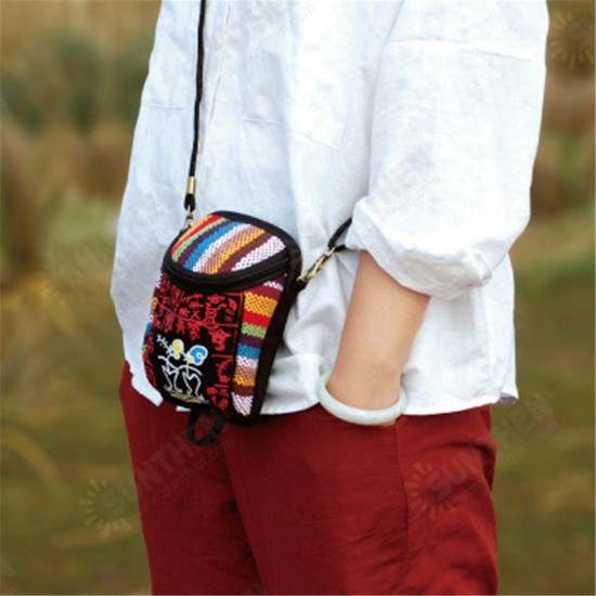 Fashion Ethnic Style Casual Mini Zipper Canvas Women Phone Bag Crossbody Bag Messenger Bag