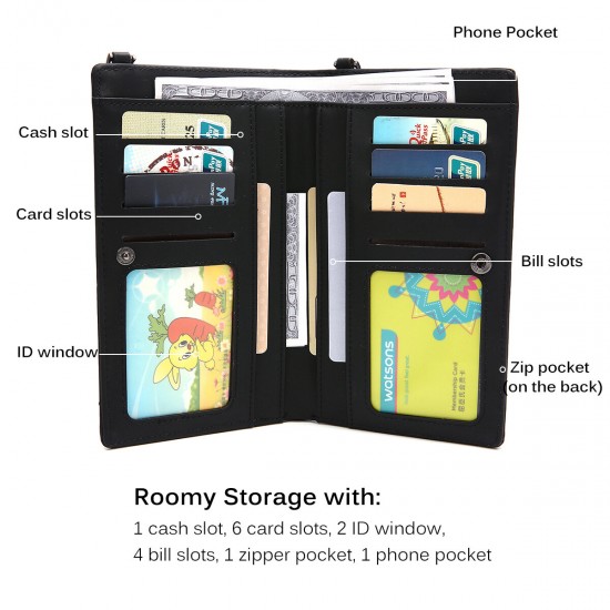 Fashion Folding with Multi-Card Slots PU Leather Wallet Purse Mobile Phone Storage Shoulder Bag