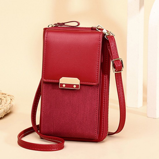Fashion Multi-Pockets PU Leather Mobile Phone Women Shoulder Bag Crossbody Bag