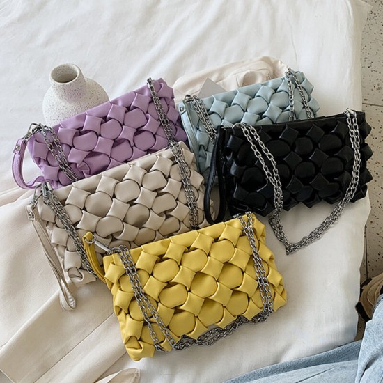 Fashion Women Woven Pattern Multi-Pocket Mobile Phone Storage Shoulder Crossbody Bag