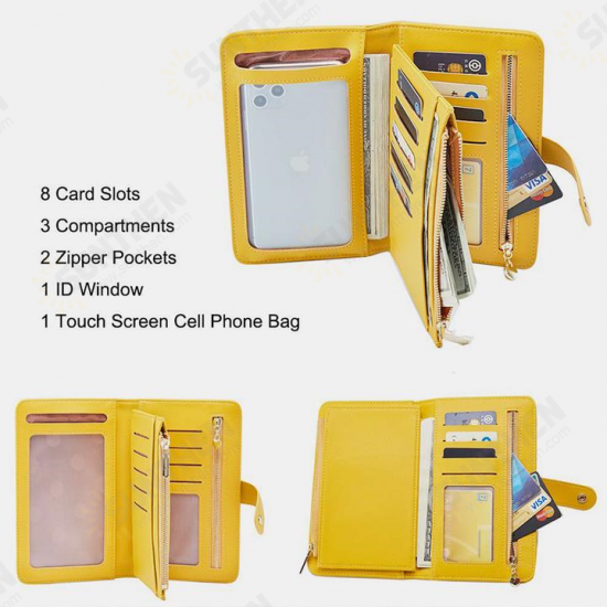 Fashion Zippers with Multi-Card Slot Touch Screen Window Phone Bag Wallet Purse Clutch Handbag