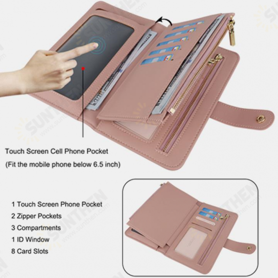 Fashion Zippers with Multi-Card Slot Touch Screen Window Phone Bag Wallet Purse Clutch Handbag