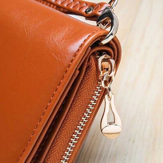 Fashionwith Multi-Card Slots Zipper PU Leather Mobile Phone Bag Women Purse Handbag