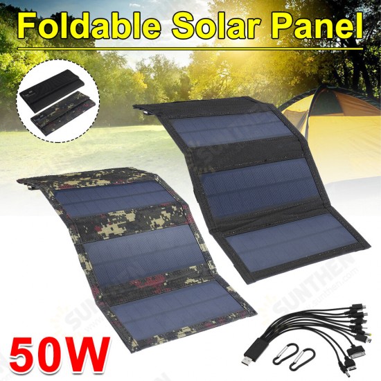 Foldable Waterproof 50W 5V with 10 in 1 USB Cable Solar Panel Sun Power Solar Cells Bank Pack for Phone Backpack Foldable Waterproof 50W 5V with 10 in 1 USB Cable Solar Panel Sun Power Solar Cells Bank Pack for Phone Backpack
