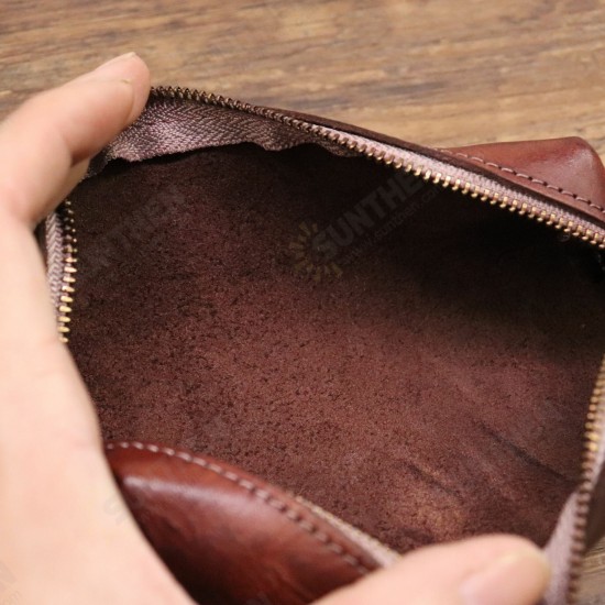 Handmade Large Capacity First-Layer Genuine Leather Pen Glasses Card Storage Bag Organizer