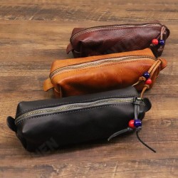 Handmade Large Capacity First-Layer Genuine Leather Pen Glasses Card Storage Bag Organizer Handmade Large Capacity First-Layer Genuine Leather Pen Glasses Card Storage Bag Organizer