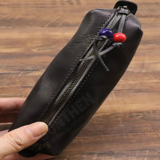 Handmade Large Capacity First-Layer Genuine Leather Pen Glasses Card Storage Bag Organizer