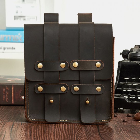 6.5 Inch Vintage Multi-Pocket Geniune Leather Men Mobile Phone Bag Waist Packs