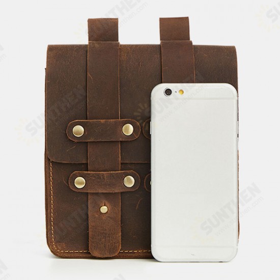 6.5 Inch Vintage Multi-Pocket Geniune Leather Men Mobile Phone Bag Waist Packs