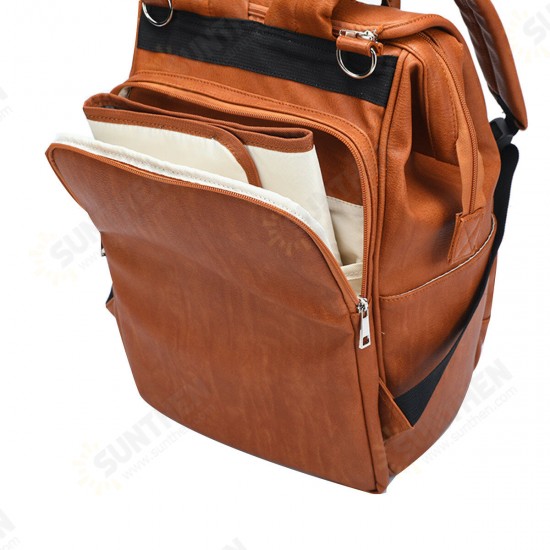 Large Capacity PU Leather with Multi-Pocket Diaper Storage Mummy Bag Backpack