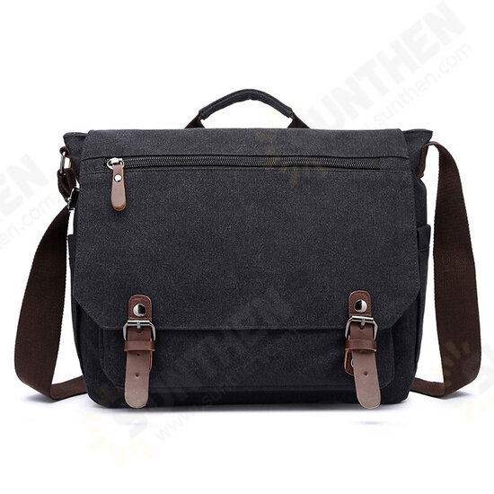 Men Casual Multi-Pocket Canvas + Microfiber Leather Macbook Storage Briefcase Shoulder Crossbody Bag