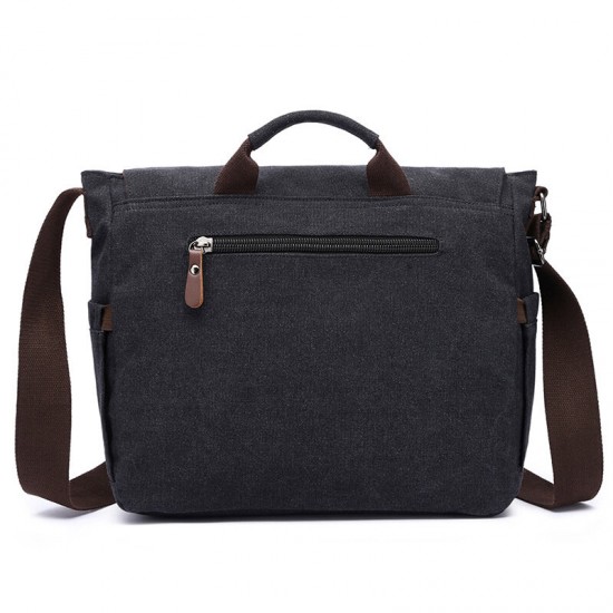 Men Casual Multi-Pocket Canvas + Microfiber Leather Macbook Storage Briefcase Shoulder Crossbody Bag