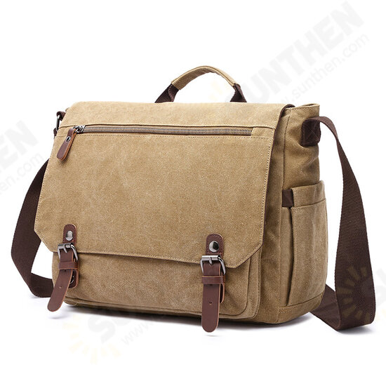 Men Casual Multi-Pocket Canvas + Microfiber Leather Macbook Storage Briefcase Shoulder Crossbody Bag