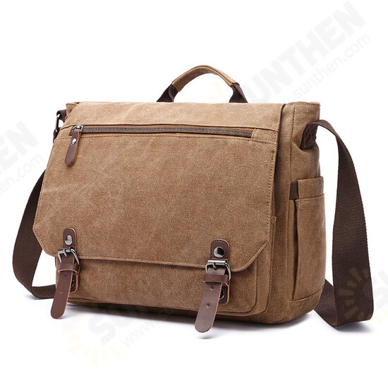 Men Casual Multi-Pocket Canvas + Microfiber Leather Macbook Storage Briefcase Shoulder Crossbody Bag