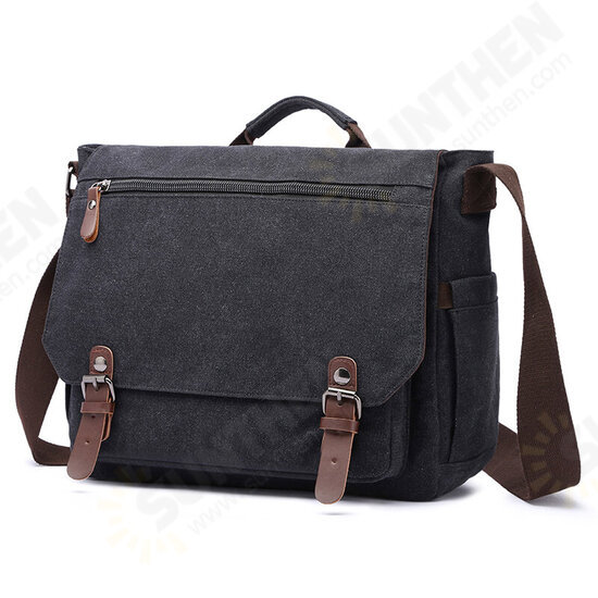 Men Casual Multi-Pocket Canvas + Microfiber Leather Macbook Storage Briefcase Shoulder Crossbody Bag