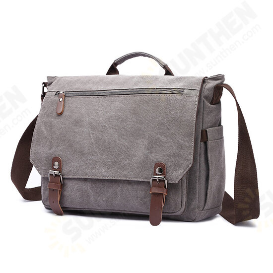 Men Casual Multi-Pocket Canvas + Microfiber Leather Macbook Storage Briefcase Shoulder Crossbody Bag