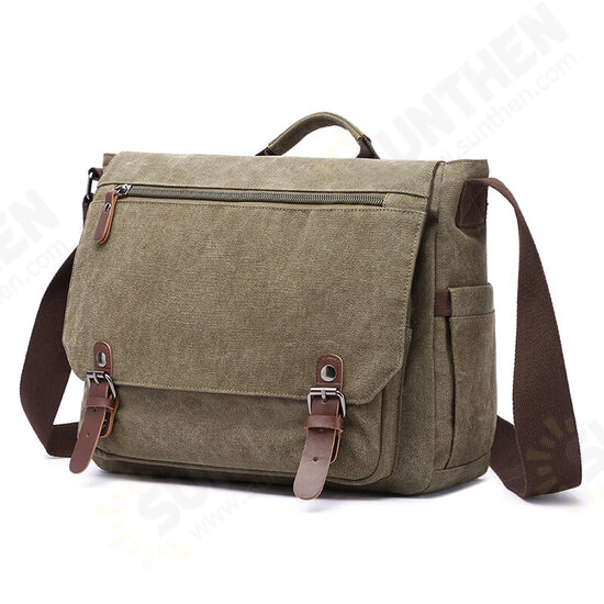 Men Casual Multi-Pocket Canvas + Microfiber Leather Macbook Storage Briefcase Shoulder Crossbody Bag