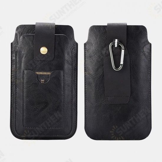 Men Retro PU Leather with Card Slot Holder 2-Layer Mobile Phone Storage Bag Waist Belt Pack