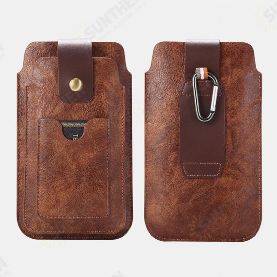 Men Retro PU Leather with Card Slot Holder 2-Layer Mobile Phone Storage Bag Waist Belt Pack