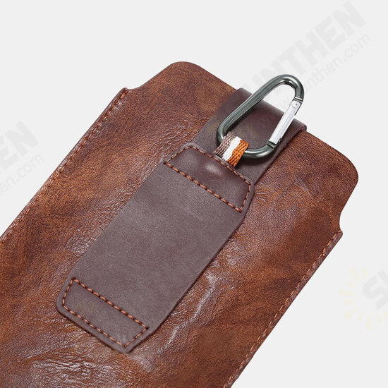 Men Retro PU Leather with Card Slot Holder 2-Layer Mobile Phone Storage Bag Waist Belt Pack