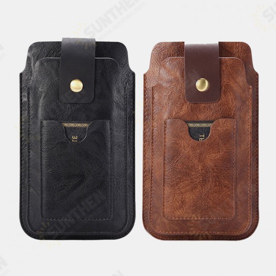 Men Retro PU Leather with Card Slot Holder 2-Layer Mobile Phone Storage Bag Waist Belt Pack