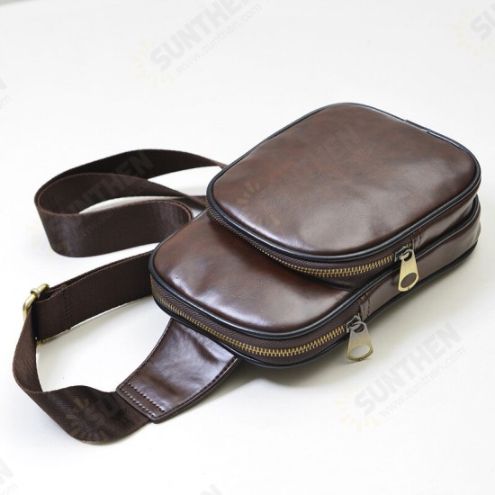 Men Vintage Casual Multi-Pocket Large Capacity PU Leather Mobile Phone Storage Crossbody Bag Chest Bag