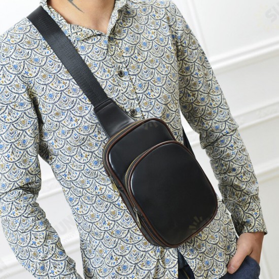 Men Vintage Casual Multi-Pocket Large Capacity PU Leather Mobile Phone Storage Crossbody Bag Chest Bag