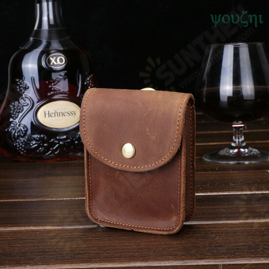 Men Vintage Genuine Leather Feature Phone Smoke Coin Storage Bag Hanging Waist Packs