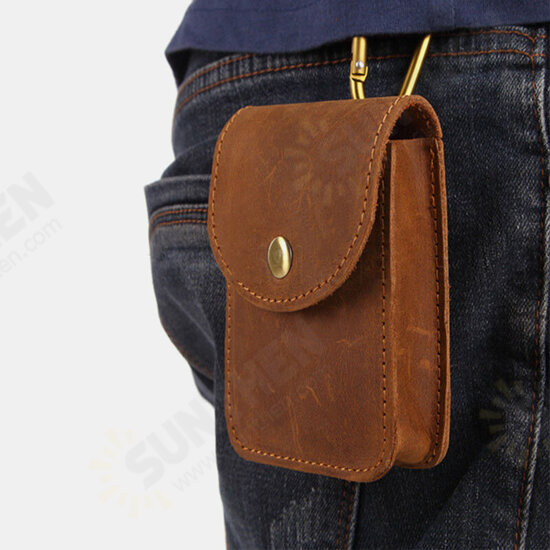 Men Vintage Genuine Leather Feature Phone Smoke Coin Storage Bag Hanging Waist Packs