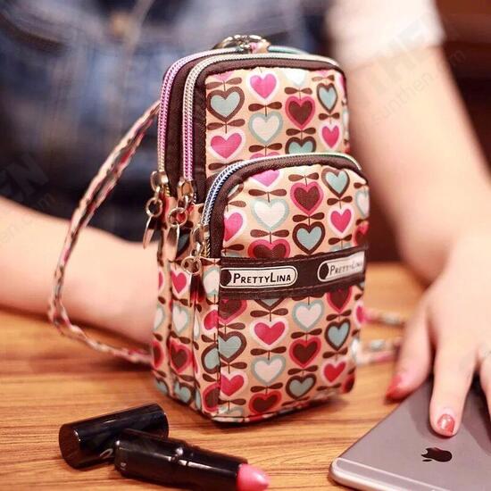 Mini Fashion Pattern Zipper Sport Shoulder Bag Wrist Purse For iPhone Samsung Xiaomi