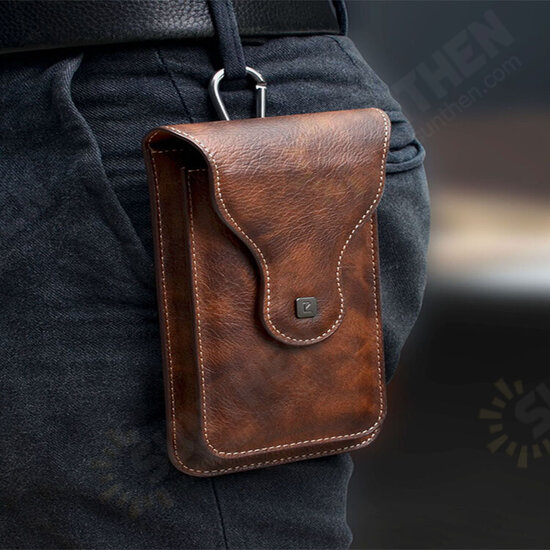 Mobile phone pockets dual-machine protective sleeve universal men's outdoor climbing crazy horse pattern retro mobile phone hanging pockets bag