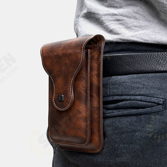 Mobile phone pockets dual-machine protective sleeve universal men's outdoor climbing crazy horse pattern retro mobile phone hanging pockets bag