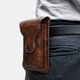 Mobile phone pockets dual-machine protective sleeve universal men's outdoor climbing crazy horse pattern retro mobile phone hanging pockets bag