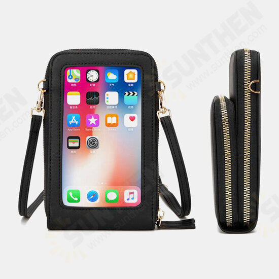 Multifunctional Large Capacity with Length Adjustable PU Leather Strap Touch Screen Phone Bag