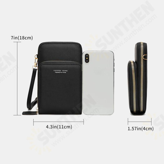 Multifunctional Large Capacity with Length Adjustable PU Leather Strap Touch Screen Phone Bag