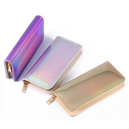 Multifunctional Women Laser PU Leather Long Wallet Card Purse Phone Bag for Phone under 6.5 inches