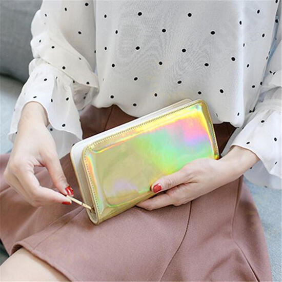 Multifunctional Women Laser PU Leather Long Wallet Card Purse Phone Bag for Phone under 6.5 inches