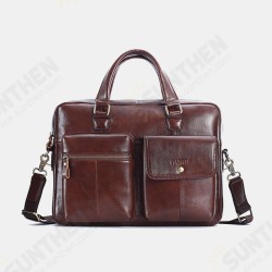 15.6 inch Multifunction Multi-Pocket Genuine Leather Macbook Storage Bag Men Briefcases Shoulder Crossbody Bag