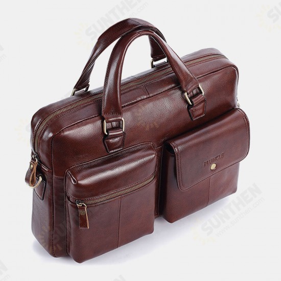 15.6 inch Multifunction Multi-Pocket Genuine Leather Macbook Storage Bag Men Briefcases Shoulder Crossbody Bag