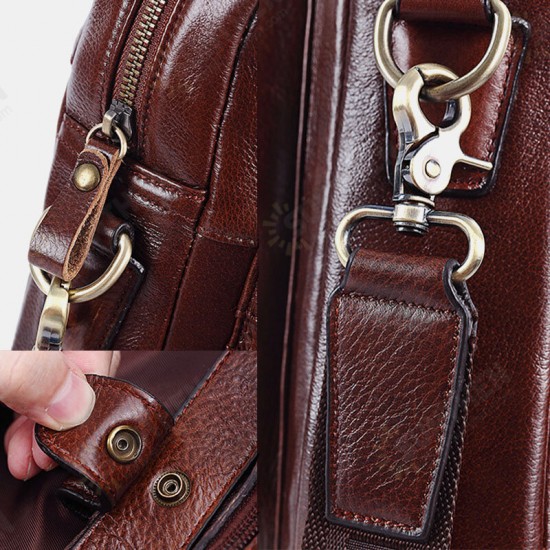 15.6 inch Multifunction Multi-Pocket Genuine Leather Macbook Storage Bag Men Briefcases Shoulder Crossbody Bag