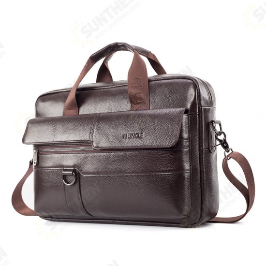 15.6 inch Multifunction Multi-Pocket Genuine Leather Macbook Storage Bag Men Briefcases Shoulder Crossbody Bag