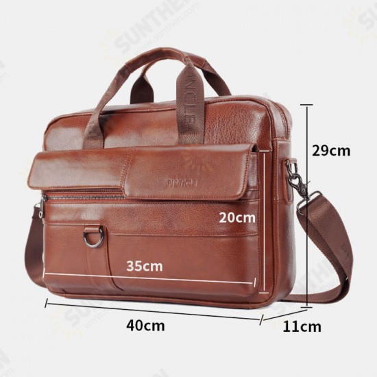 15.6 inch Multifunction Multi-Pocket Genuine Leather Macbook Storage Bag Men Briefcases Shoulder Crossbody Bag