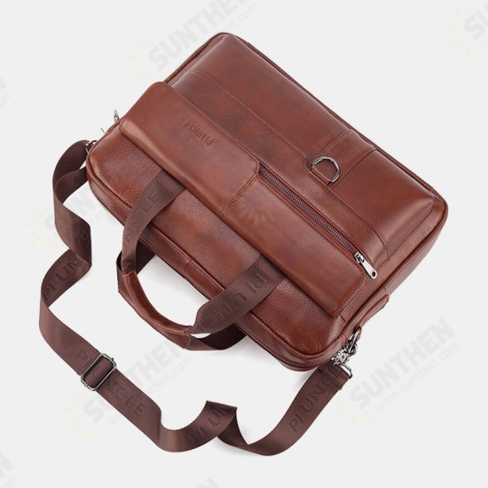 15.6 inch Multifunction Multi-Pocket Genuine Leather Macbook Storage Bag Men Briefcases Shoulder Crossbody Bag