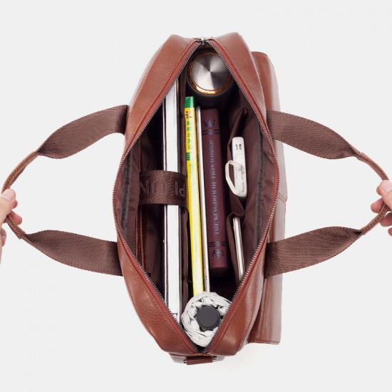 15.6 inch Multifunction Multi-Pocket Genuine Leather Macbook Storage Bag Men Briefcases Shoulder Crossbody Bag