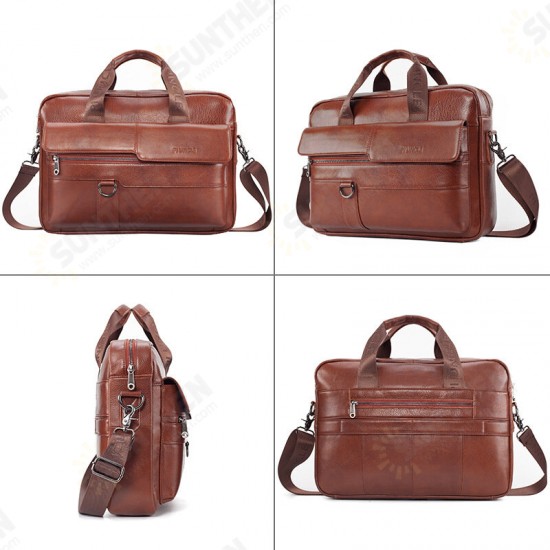 15.6 inch Multifunction Multi-Pocket Genuine Leather Macbook Storage Bag Men Briefcases Shoulder Crossbody Bag