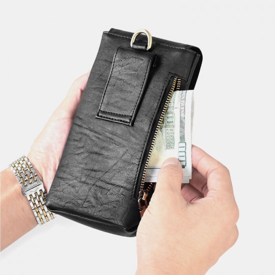 6.5 inch Multifunction Magnetic Flip Multi-Pocket PU Leather Mobile Phone Storage Bag Wallet Waist Pack