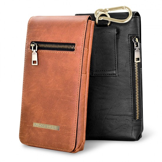 6.5 inch Multifunction Magnetic Flip Multi-Pocket PU Leather Mobile Phone Storage Bag Wallet Waist Pack