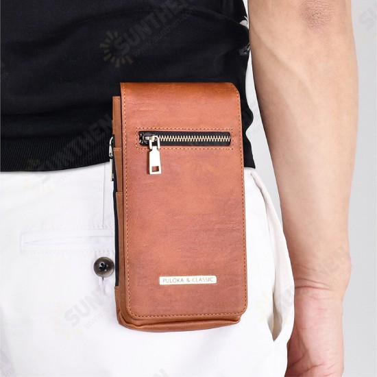 6.5 inch Multifunction Magnetic Flip Multi-Pocket PU Leather Mobile Phone Storage Bag Wallet Waist Pack