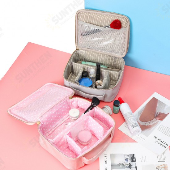 Portable Large Capacity PU Leather Multi-Grid Make Up Storage Bag Beauty Box