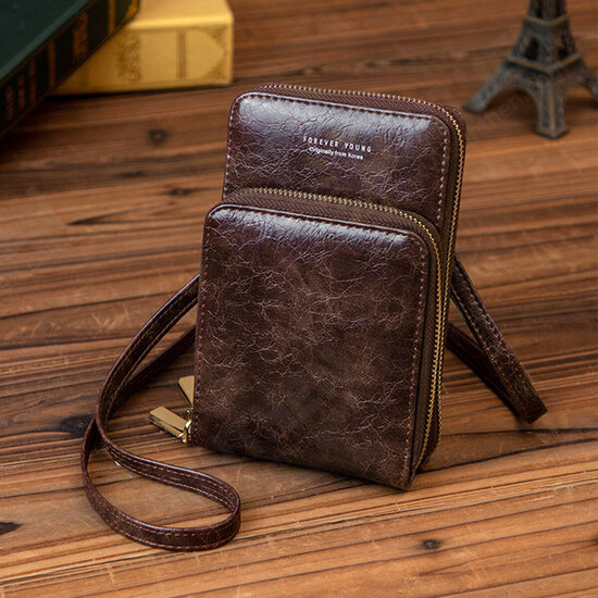 Retro PU Leather Bag Multi-Card Slots Mobile Phone Storage Wallet Crossbody Bag Packs